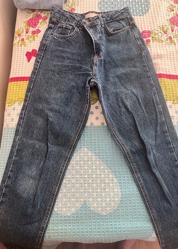 Gri Mavi Bağcıklı Tie-Dye Kadın Midi Kot Pantolon - Görsel 4