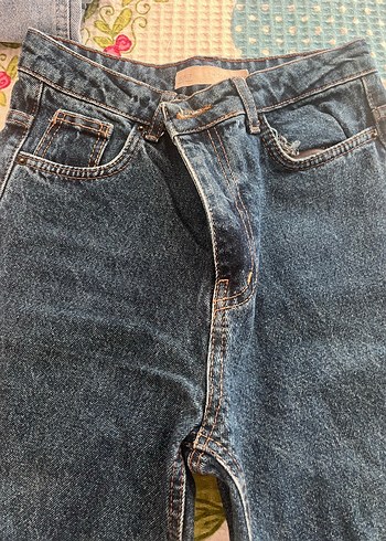 Gri Mavi Bağcıklı Tie-Dye Kadın Midi Kot Pantolon - Görsel 2