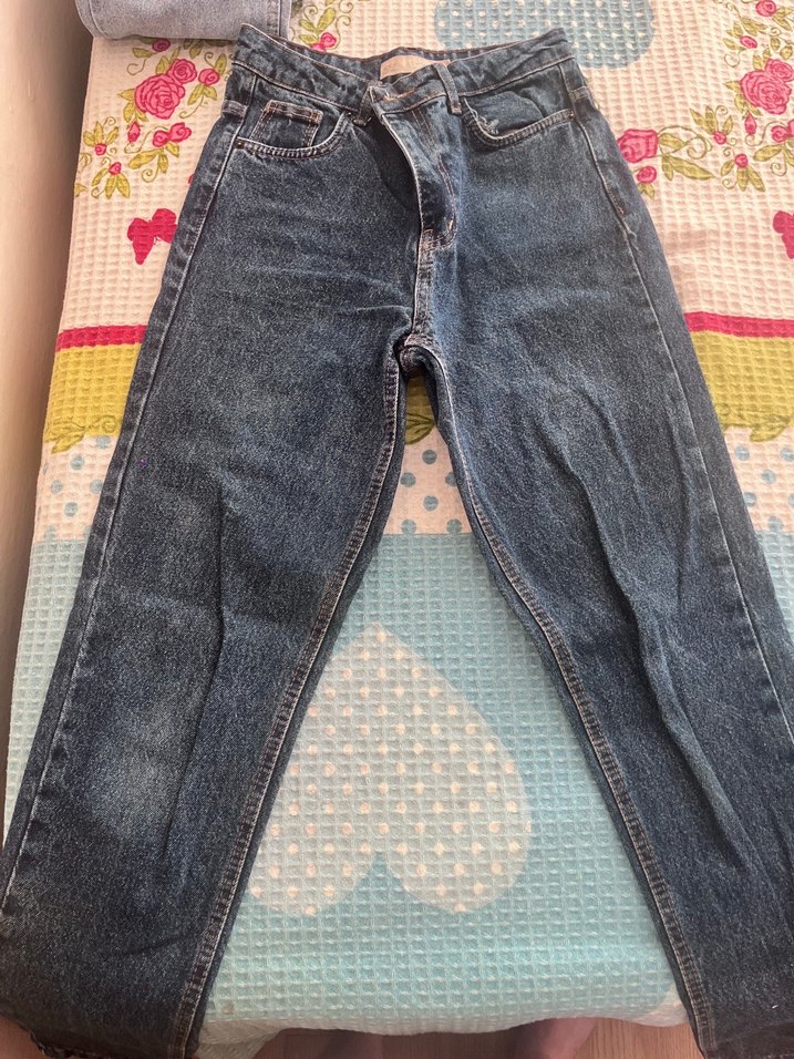 Gri Mavi Bağcıklı Tie-Dye Kadın Midi Kot Pantolon - Görsel 4