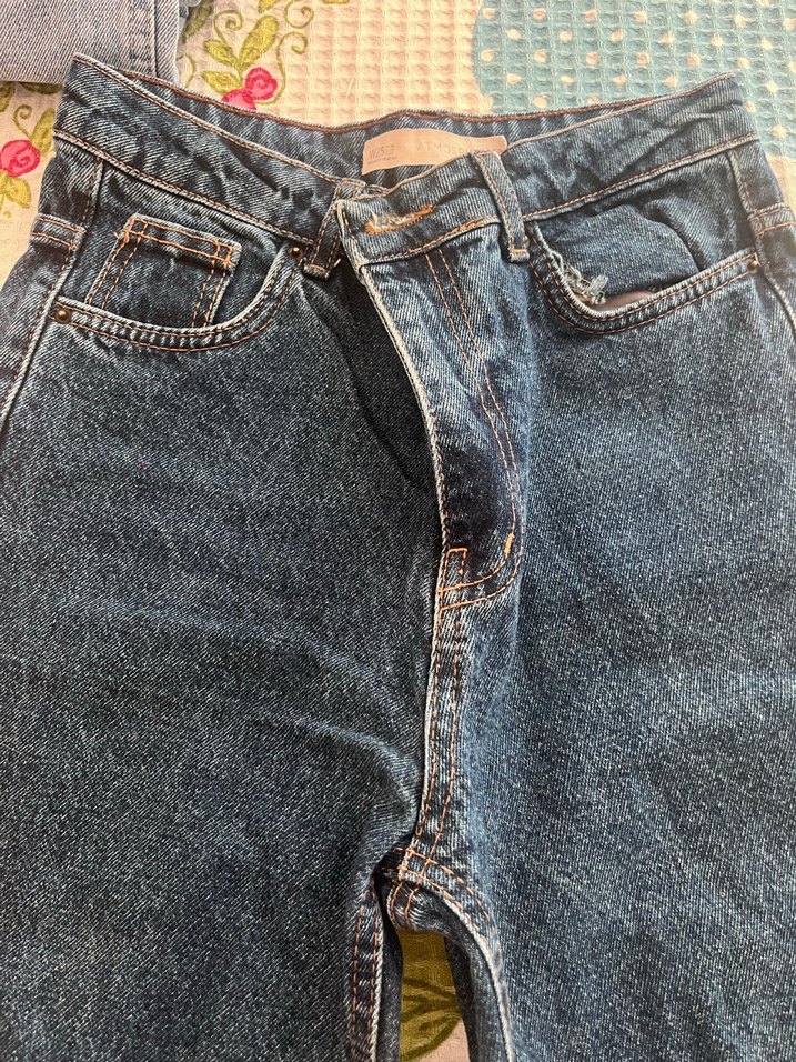 Gri Mavi Bağcıklı Tie-Dye Kadın Midi Kot Pantolon - Görsel 2