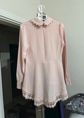 Dantel Detaylı Pudra Pembe Tunik