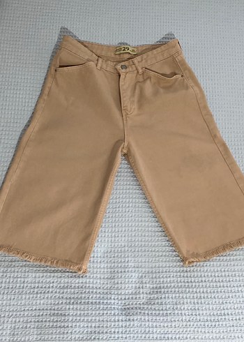 Bej Kadın Denim Bermuda Şort