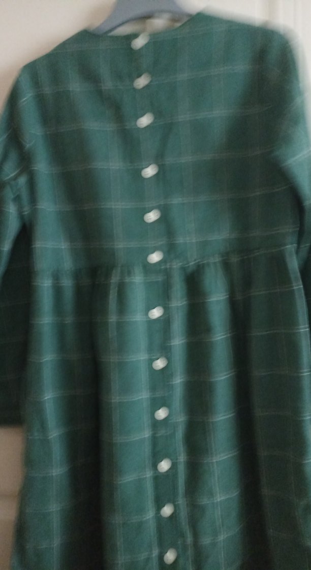 Uzun Kol Düğmeli Yeşil Keten Elbise - Görsel 3