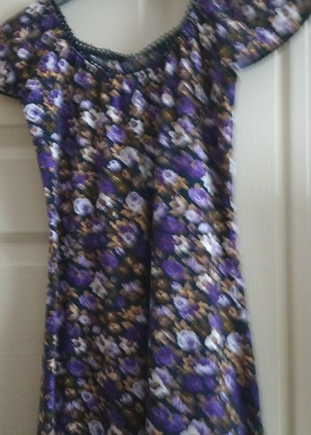 Uzun Mor Çiçekli Bohem Elbise - Görsel 3