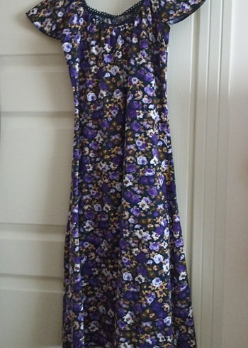 Uzun Mor Çiçekli Bohem Elbise - Görsel 2