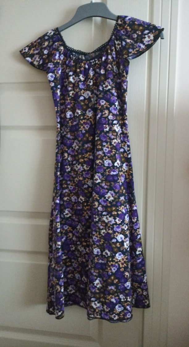 Uzun Mor Çiçekli Bohem Elbise - Görsel 2