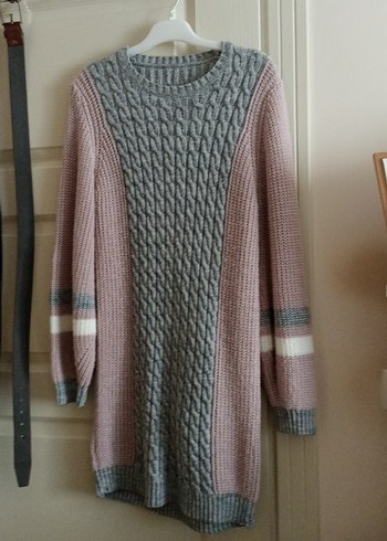 Gri ve Pembe Örgü Kadın Kazak - Görsel 2