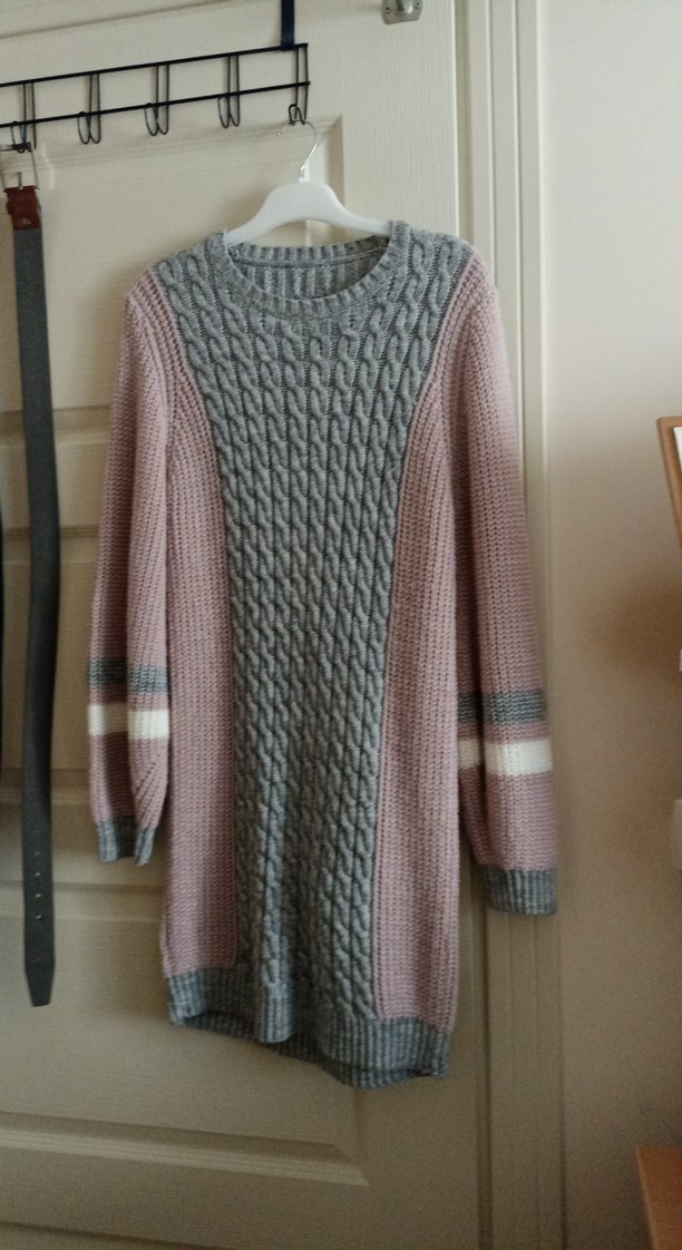 Gri ve Pembe Örgü Kadın Kazak - Görsel 2