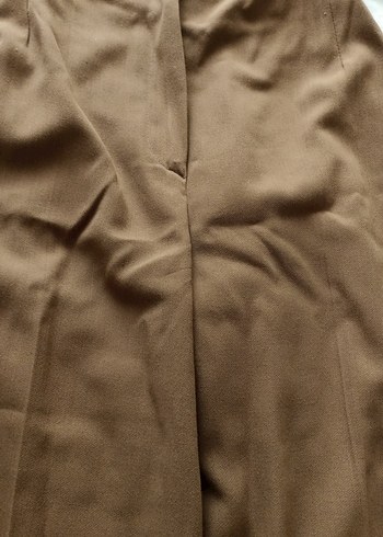 Bej Midi Kadın Saten Kumaş Pantolon - Görsel 2