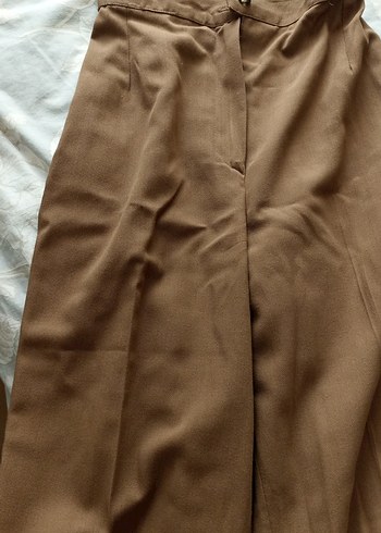 Bej Midi Kadın Saten Kumaş Pantolon - Görsel 3