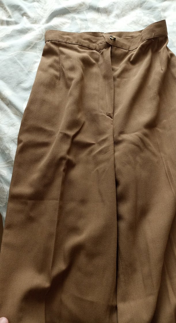 Bej Midi Kadın Saten Kumaş Pantolon - Görsel 3