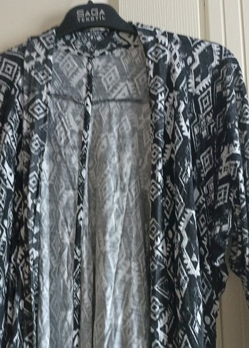 Kadın Gri Uzun Bohem Desenli Hırka - Görsel 4