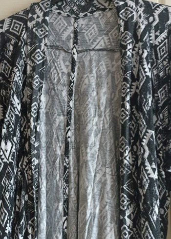 Kadın Gri Uzun Bohem Desenli Hırka - Görsel 5