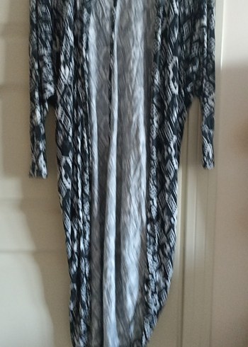 Kadın Gri Uzun Bohem Desenli Hırka - Görsel 2