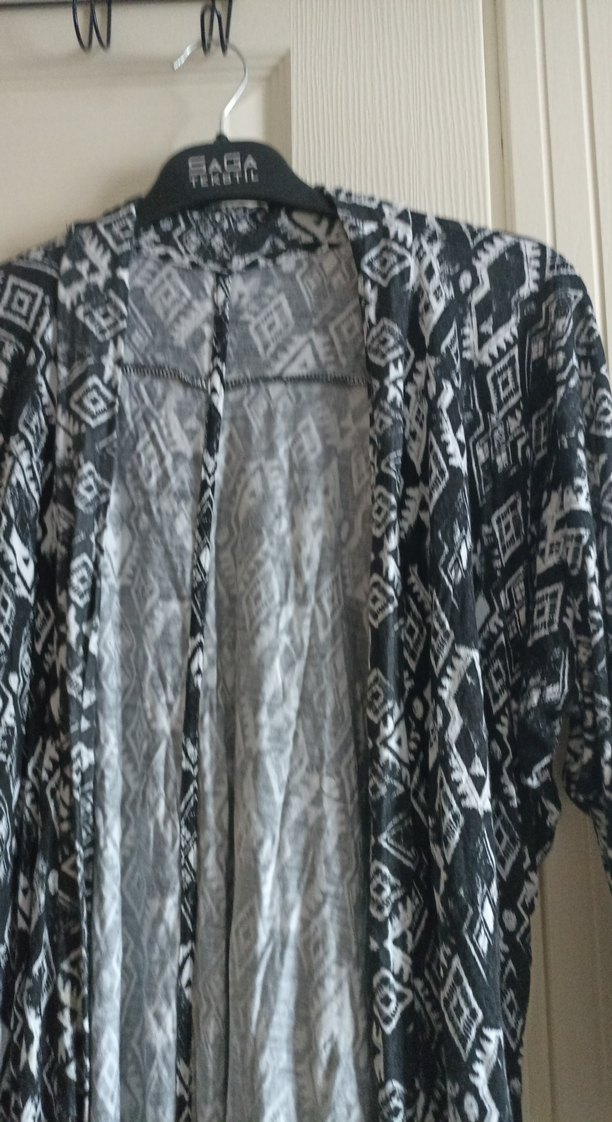 Kadın Gri Uzun Bohem Desenli Hırka - Görsel 4