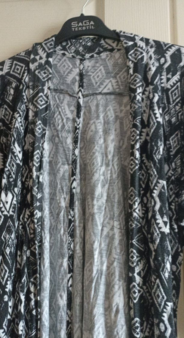 Kadın Gri Uzun Bohem Desenli Hırka - Görsel 5