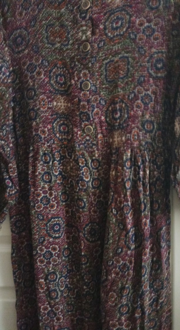 Uzun Bohem Bağlama Desenli Kahverengi Elbise - Görsel 2