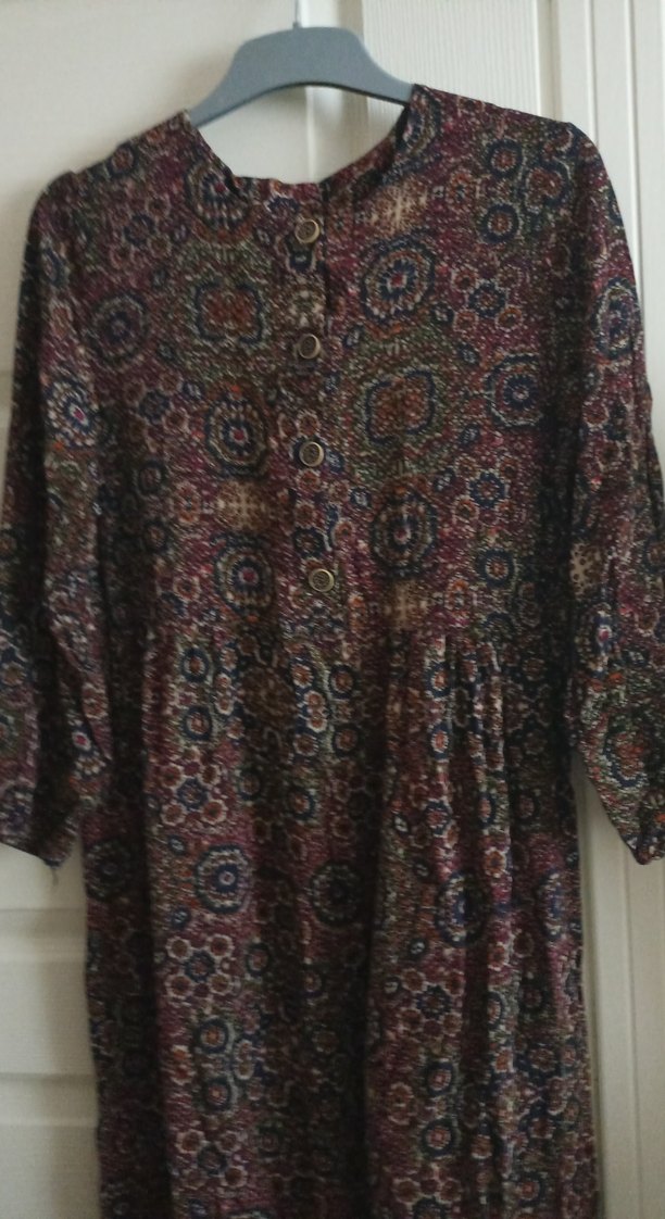 Uzun Bohem Bağlama Desenli Kahverengi Elbise - Görsel 3