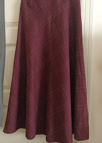 Bordo Midi Pilili Kadın Etek - Görsel 3