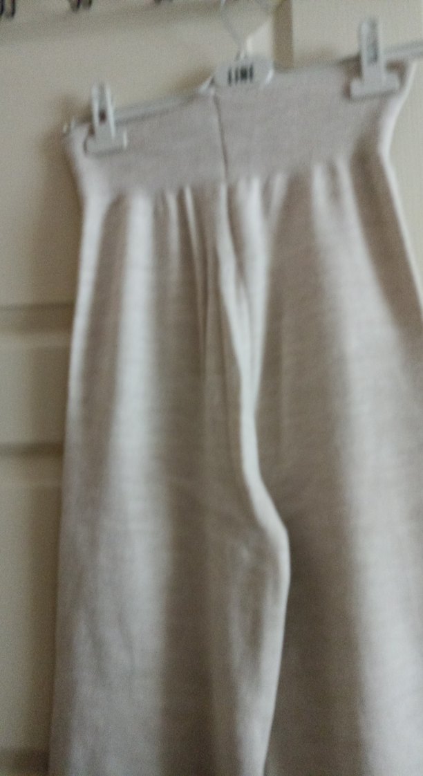 Bej Keten Rahat Kesim Midi Kadın Pantolon - Görsel 3