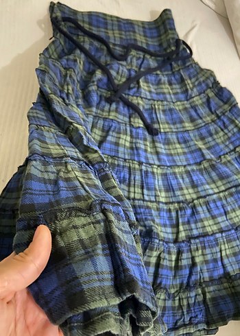 Mavi Bağlamalı Pileli Midi Etek - Görsel 3