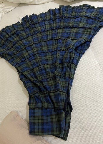 Mavi Bağlamalı Pileli Midi Etek - Görsel 5