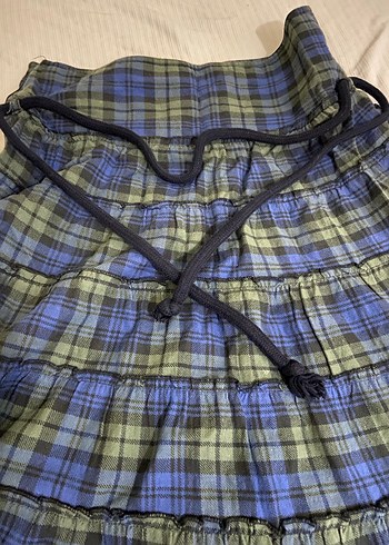 Mavi Bağlamalı Pileli Midi Etek - Görsel 2