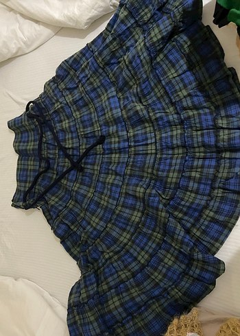 Mavi Bağlamalı Pileli Midi Etek - Görsel 4