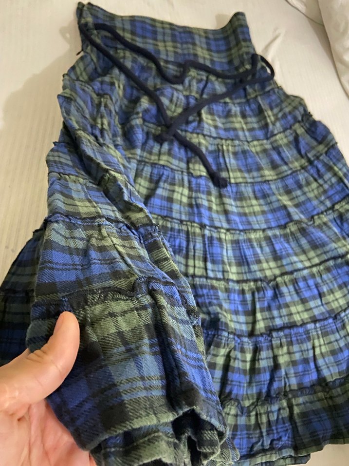 Mavi Bağlamalı Pileli Midi Etek - Görsel 3