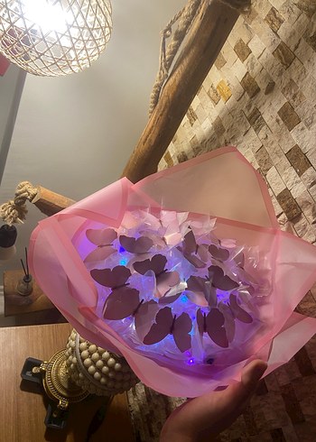 Pembe Işıklı Kelebekli hediyelik buket - Görsel 4