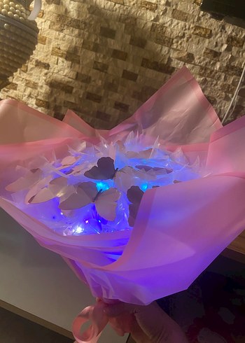 Pembe Işıklı Kelebekli hediyelik buket - Görsel 5