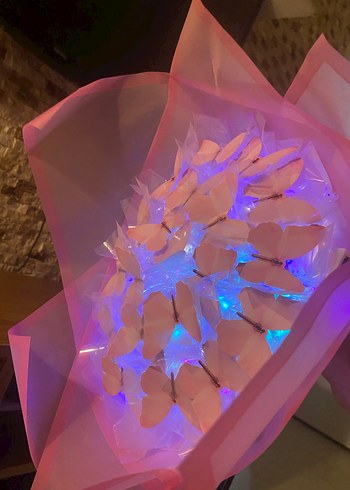 Pembe Işıklı Kelebekli hediyelik buket - Görsel 2