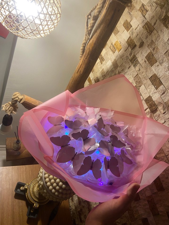 Pembe Işıklı Kelebekli hediyelik buket - Görsel 4