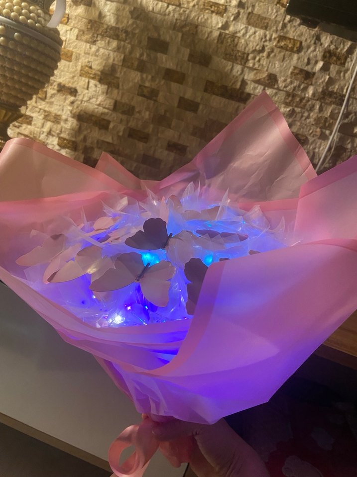 Pembe Işıklı Kelebekli hediyelik buket - Görsel 5