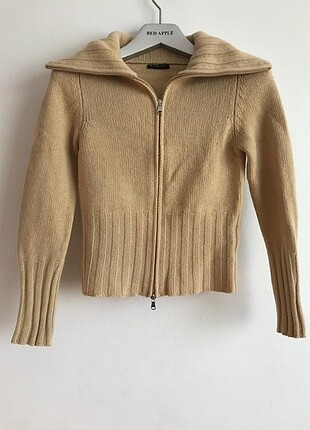 Camel rengi fermuarlı yün ceket 