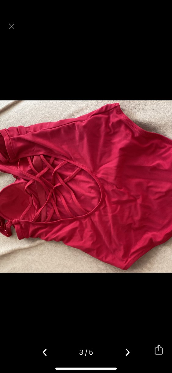 Kırmızı Drapeli İnce Askılı Kadın Mayo - Görsel 2