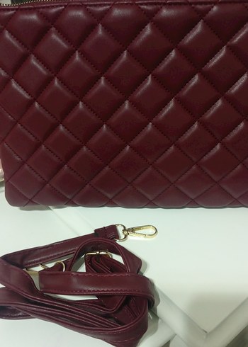 Bordo Deri Kadın Çanta Tokalı - Görsel 5