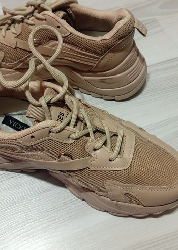 Bej Bağcıklı Kadın Platform Spor Ayakkabı - Görsel 7