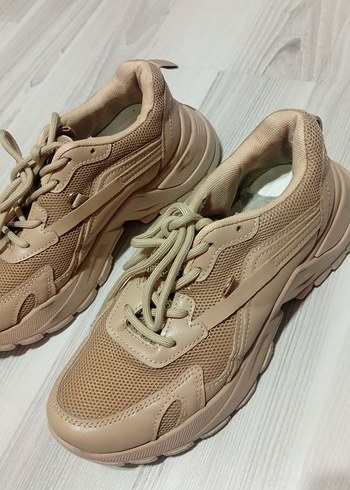 Bej Bağcıklı Kadın Platform Spor Ayakkabı - Görsel 5