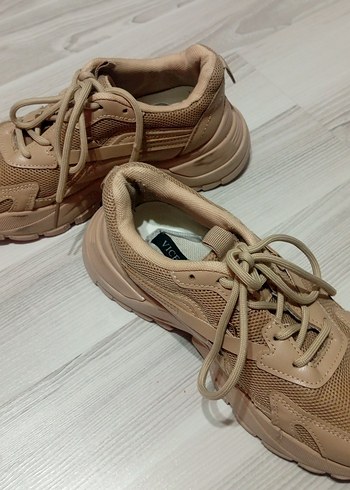 Bej Bağcıklı Kadın Platform Spor Ayakkabı - Görsel 11