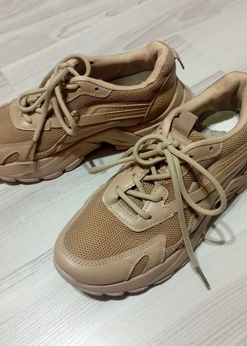 Bej Bağcıklı Kadın Platform Spor Ayakkabı - Görsel 15