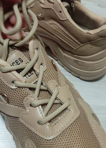 Bej Bağcıklı Kadın Platform Spor Ayakkabı - Görsel 3