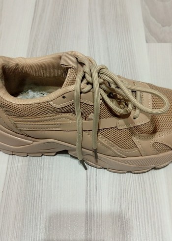 Bej Bağcıklı Kadın Platform Spor Ayakkabı - Görsel 8