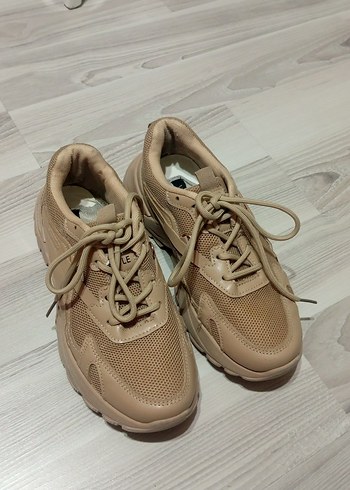 Bej Bağcıklı Kadın Platform Spor Ayakkabı - Görsel 17