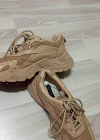 Bej Bağcıklı Kadın Platform Spor Ayakkabı - Görsel 16