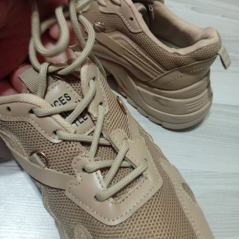 Bej Bağcıklı Kadın Platform Spor Ayakkabı - Görsel 3