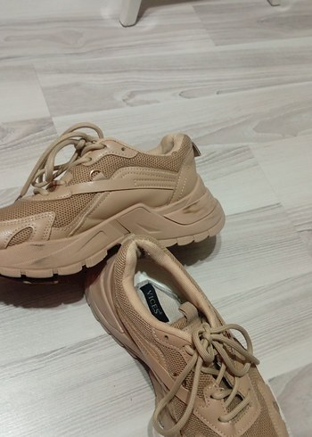 Bej Bağcıklı Kadın Spor Ayakkabı - Görsel 5