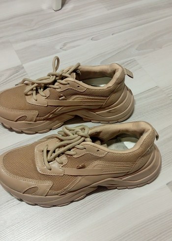 Bej Bağcıklı Kadın Spor Ayakkabı - Görsel 14