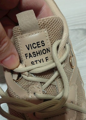 Bej Bağcıklı Kadın Spor Ayakkabı - Görsel 17