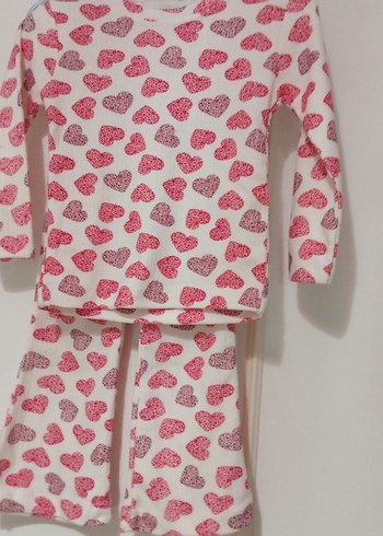 Kız Çocuk Uzun Kollu Kalp Desenli Pijama Takımı - Görsel 3